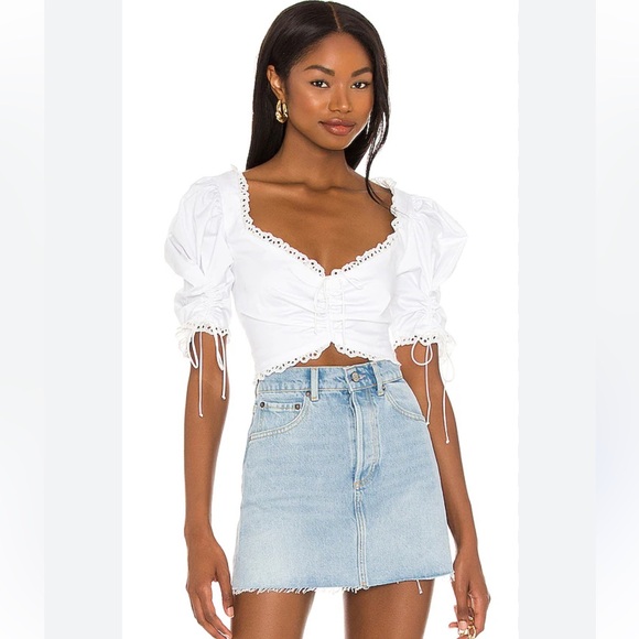 For Love And Lemons Kylie White Ruched Blouse